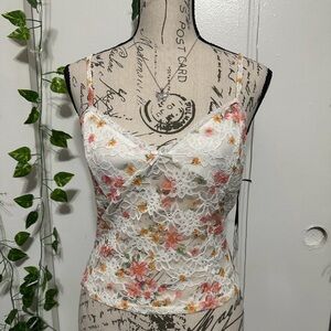 Self Esteem White and Pink Floral Lace Camisole